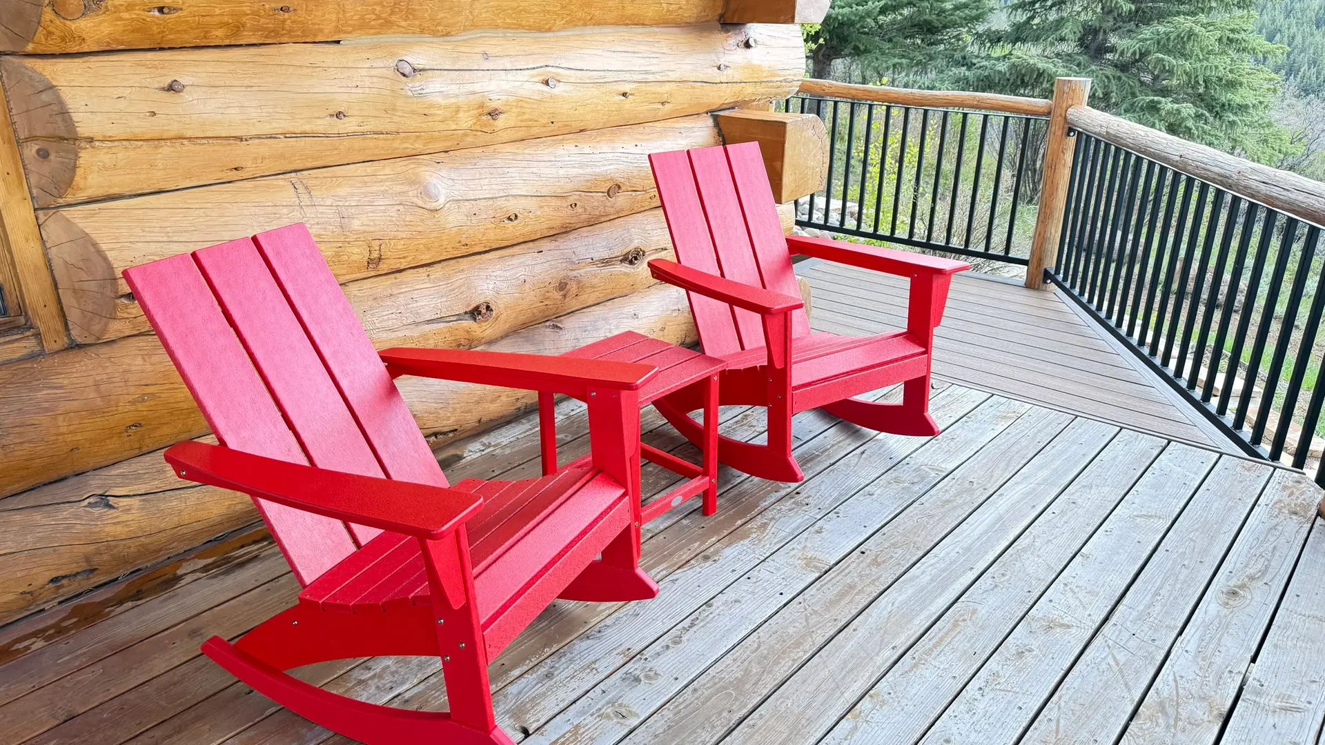 Red Adirondacks on the porch